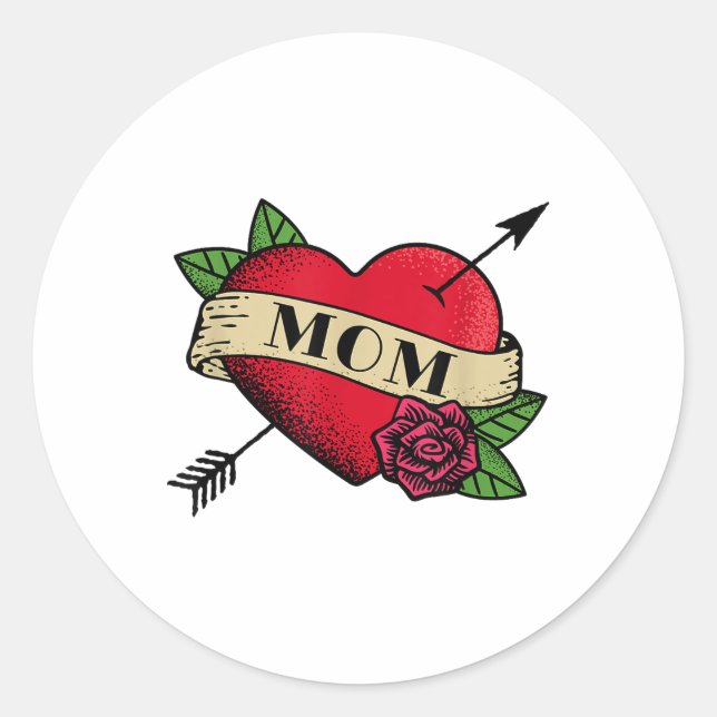 Heart Mom Tattoo _1  Classic Round Sticker (Front)