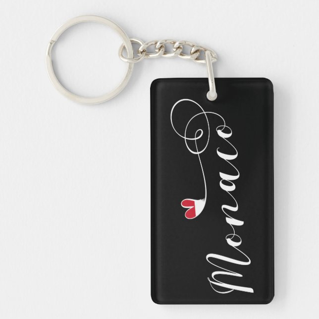 Heart Monaco, Monaco Flag, I Love Monaco Keychain (Front)