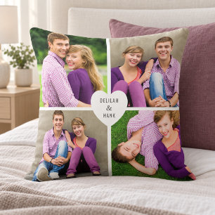 Heart Monogram 4 Photo Collage Throw Pillow