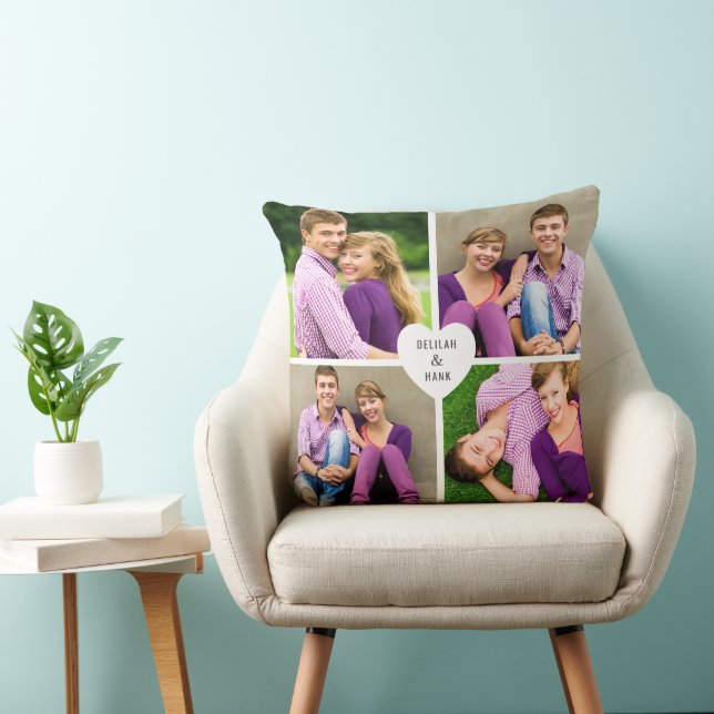 Heart Monogram 4 Photo Collage Throw Pillow (Chair)