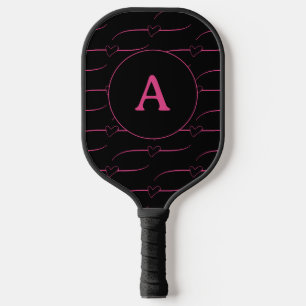 Heart Monogram Black Hot Pink Pickleball Paddle