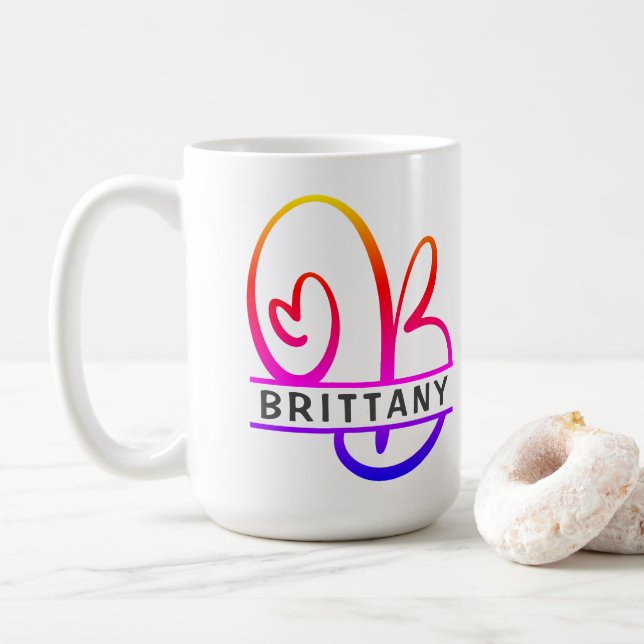 Heart Monogram Custom Coffee Mugs - Letter B (With Donut)