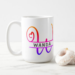 Heart Monogram Custom Coffee Mugs - Letter W