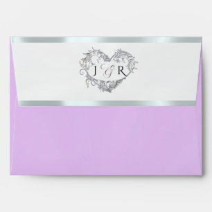 Heart Monogram & Flower- Lavender/Silver Wedding Envelope