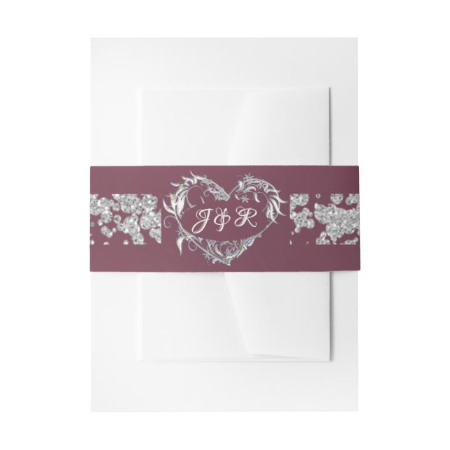 Heart Monogram & Glitter on Lavender Invitation Belly Band (Front Example)