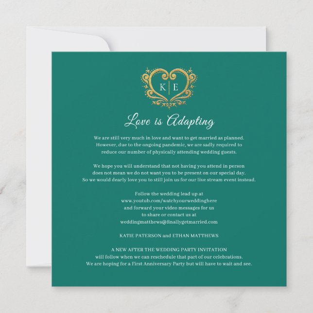 Heart monogram live stream wedding love adapting announcement (Front)