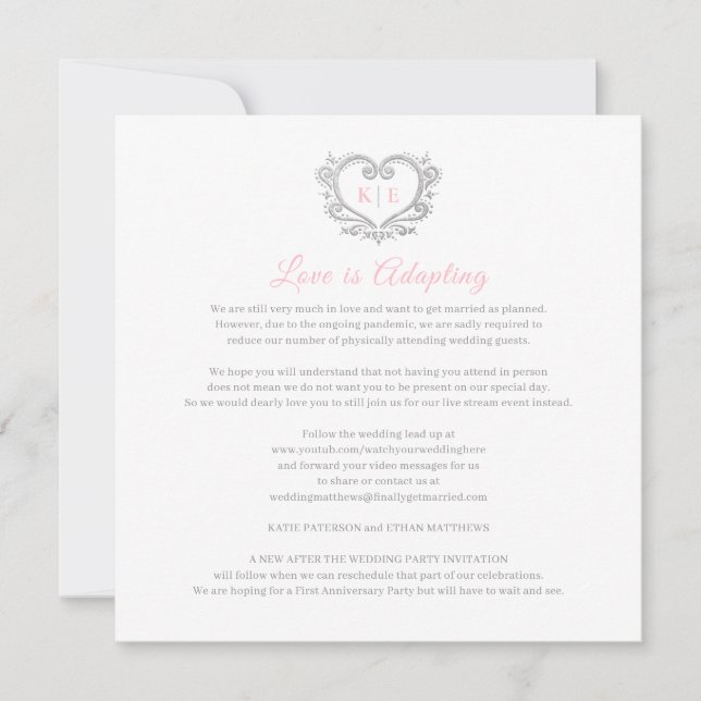 Heart monogram live stream wedding love adapting announcement (Front)