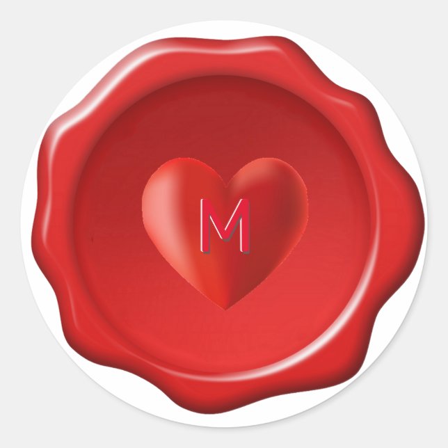 Heart & Monogram on Red Wax Seal Sticker (Front)