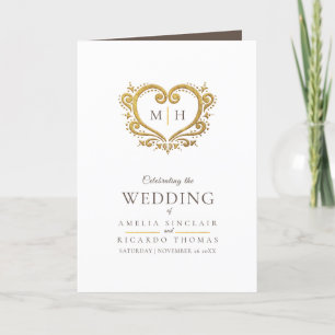 Heart monogram photo gold brown wedding program