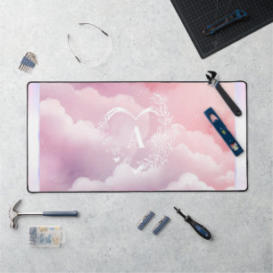 Heart Monogram Pink Heavenly Computer Desk Mat
