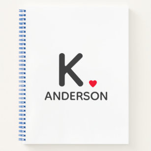 Heart Monogram Red Modern Minimalist Cute Notebook