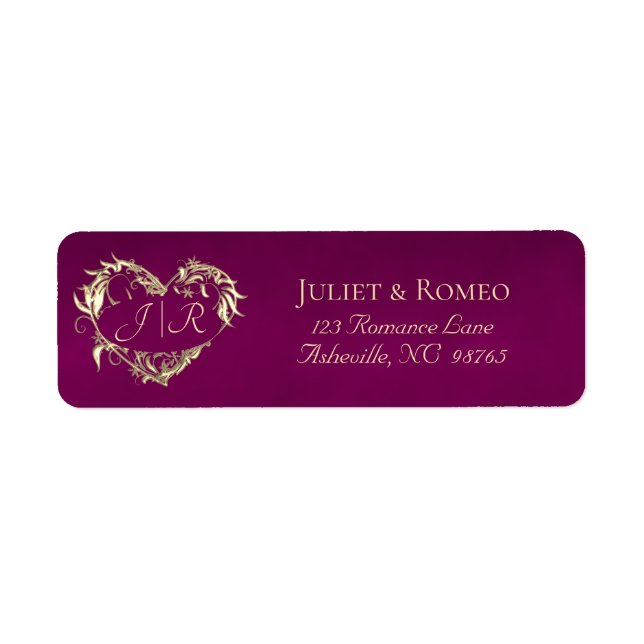 Heart Monogram Return Address - Plum (Front)