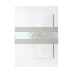 Heart Monogram - Sage/Silver Invitation Belly Band