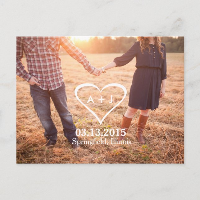 Heart Monogram Save the Date Announcement Postcard (Front)