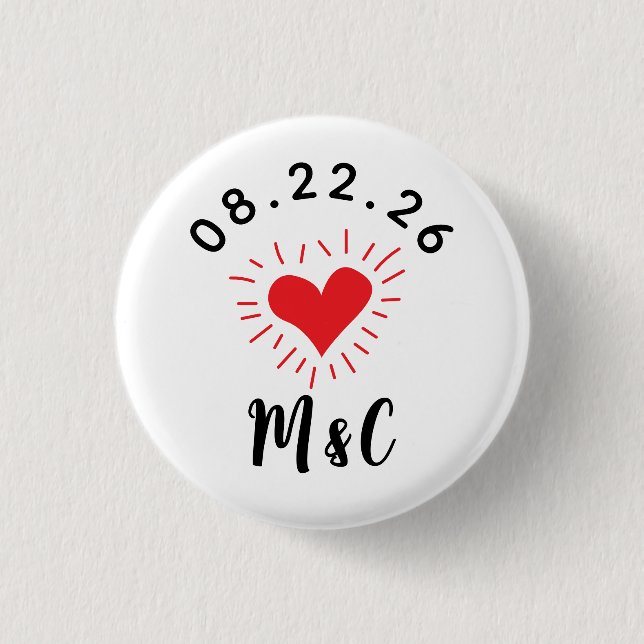 Heart Monogram Wedding 1 Inch Round Button (Front)