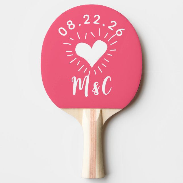 Heart Monogram Wedding Ping Pong Paddle (Front)