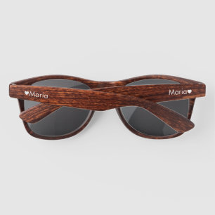 Heart Monogrammed Wood Grain Name Sunglasses