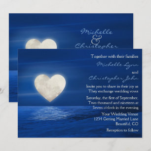 Heart Moon and Snowy Beach Winter Wedding Invitation