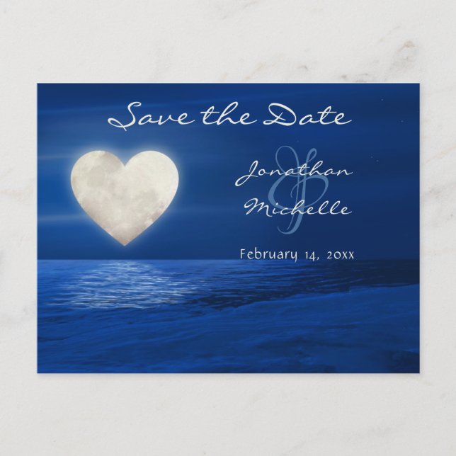 Heart Moon Winter Beach Save the Date Wedding Announcement Postcard (Front)
