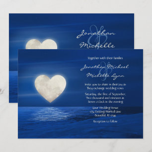 Heart Moon with Snow Covered Beach Winter Wedding Invitation