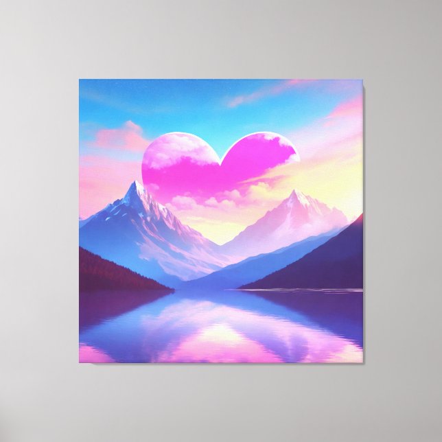 Heart & Mountain Sunset Landscape Art Canvas Print (Front)
