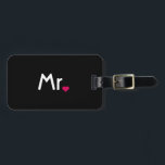 Heart Mr and Mrs luggage tag for him<br><div class="desc">"mr and mrs", "his and hers", "his and her", "mr. and mrs", "mr & mrs", "his & hers", "his & her", couples, couple, "luggage tag", luggage, tag, tags, suitcase, bag, set, pair, bride, groom, his, her, hers, mr., mrs, mister, miss, misses, missus, script, cursive, fancy, stylish, married, "just married", marriage,...</div>