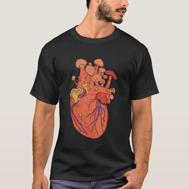 Heart Mushroom Collector Forest Cardiologist Artwo T-Shirt (Front)