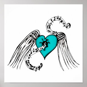 Heart Music Blue Poster