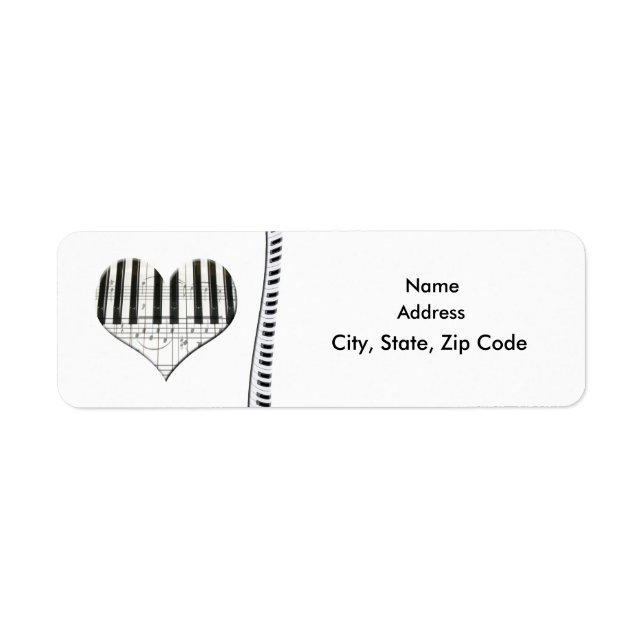 Heart Music Notes Clavier Grand Piano Étiquette (Devant)