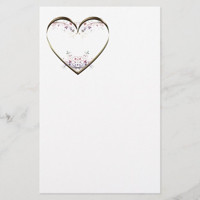 Heart n Flowers Custom Message Stationery (Front)