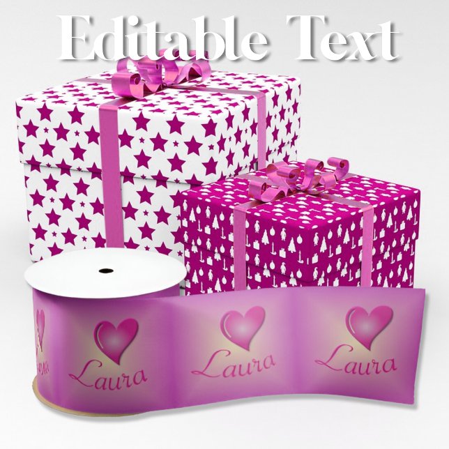 Heart Name Pink Personalized Satin Ribbon (Creator Uploaded)