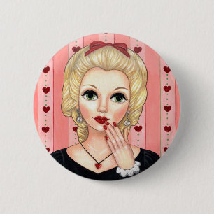 Heart Necklace Girl Blonde Head Vase Luscious Lips 2 Inch Round Button