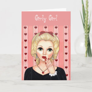 Heart Necklace Girl Blonde Head Vase Luscious Lips Card