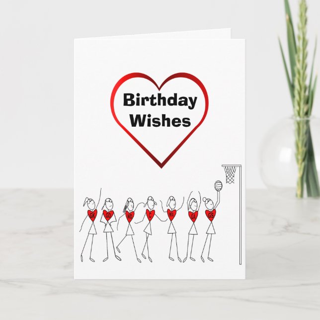 Heart Netball Positions Birthday Card (Front)