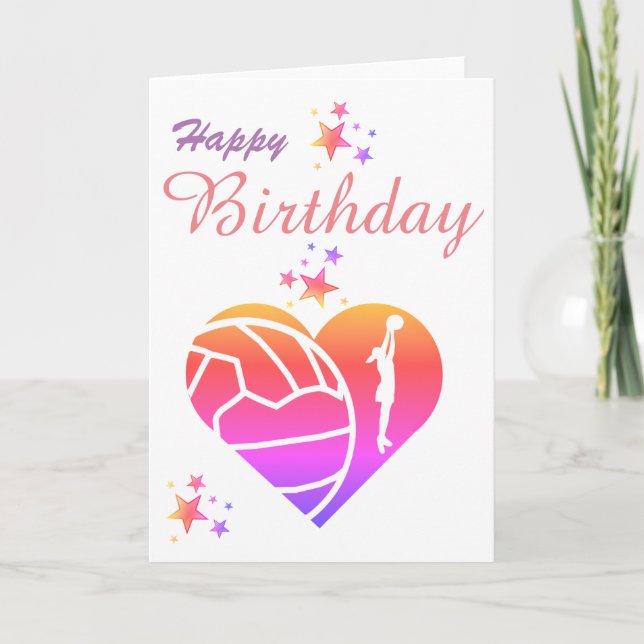 Heart Netball Theme Birthday Greeting Card (Front)