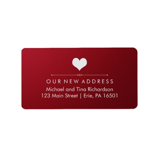 Heart New Address on Elegant Red and Silver Label (Front)