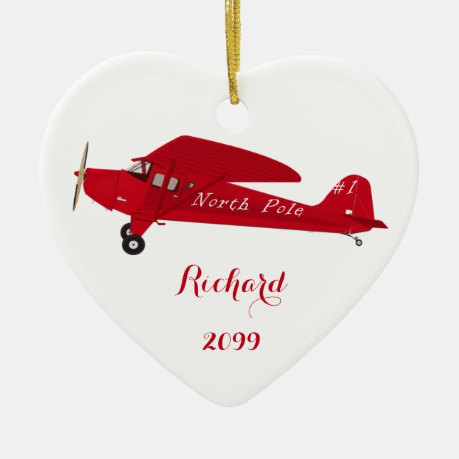 Heart North Pole Airplane Christmas Ornament (Front)