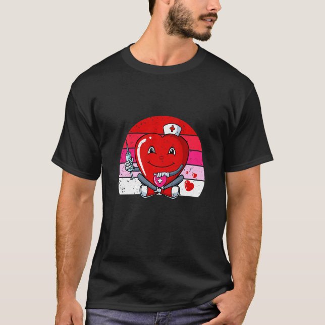 Heart Nurse Valentines Day Retro RN LPN Nursing St T-Shirt (Front)