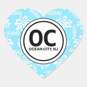 Heart OC Ocean City NJ Blue Flower Stickers