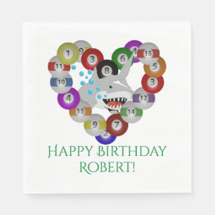 Heart of Billiards Happy Birthday Shark Napkin