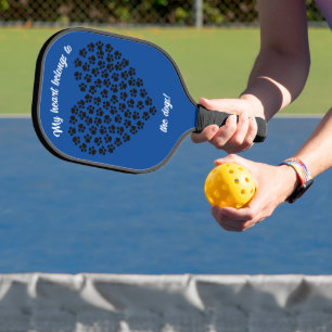 Heart of Black Paw Prints Double Sided Blue Pickleball Paddle