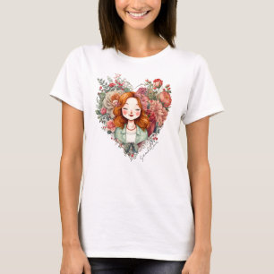 Heart of Blooms - Woman Framed in Floral Heart T-Shirt