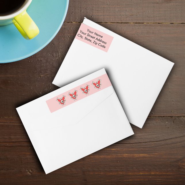 Heart of Bones Skull Goth Love Wrap Around Label (Bright Red hearts circled with bones and skull on pink Valentine wrap around return address labels.)