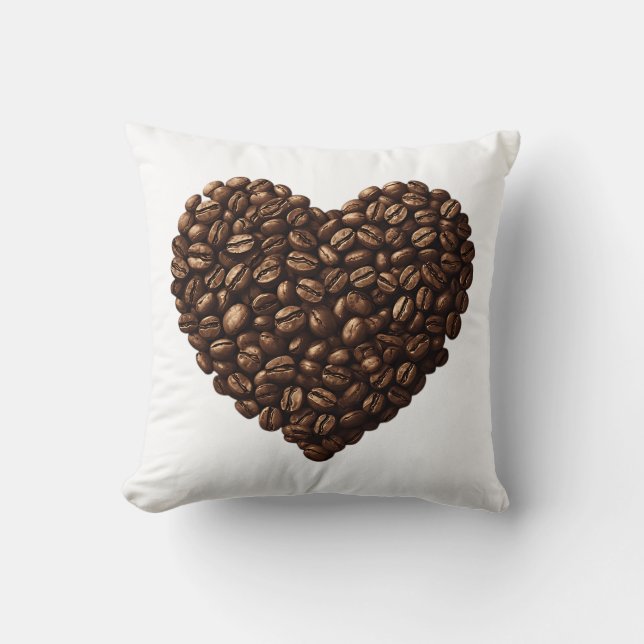 Heart of Coffee Beans Throw Pillow (Front)