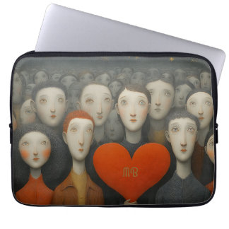 Heart of Crowd Whimsical Folk Art Illustration  Laptop Sleeve