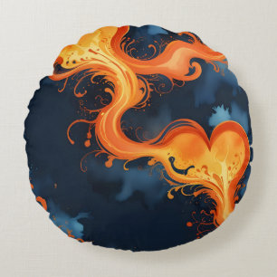 Heart of Flames Fire & Skies  Round Pillow