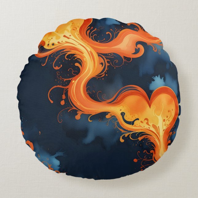 Heart of Flames Fire & Skies  Round Pillow (Front)