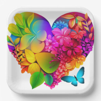 Heart of Flowers: A Colourful Floral Design Paper Plate