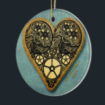 Heart Of Gold Gear Steampunk Vintage Ceramic Ornament<br><div class="desc">I've created a heart shape using graphics of gears and clock works. The heart is accented in gold tone colours. Romantic Steampunk wedding or Valentine token of love and romance.</div>