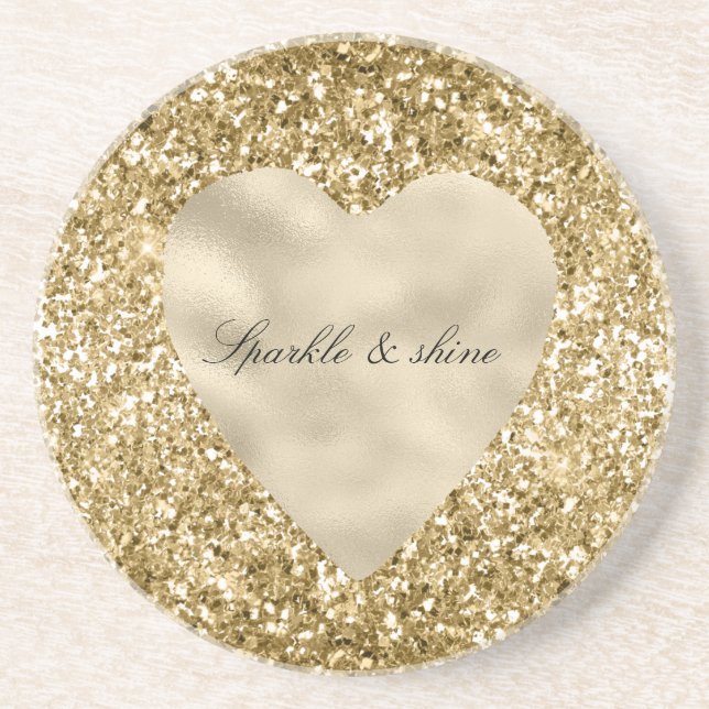 Heart of Gold Glitter Personalized             Coaster (Front)